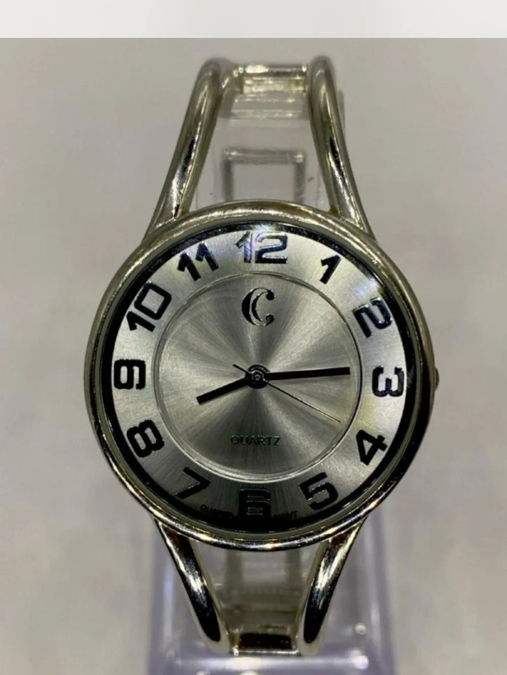 Charming Charlie *** Silver Quartz Bangle Watch /  Bold Numerals ***